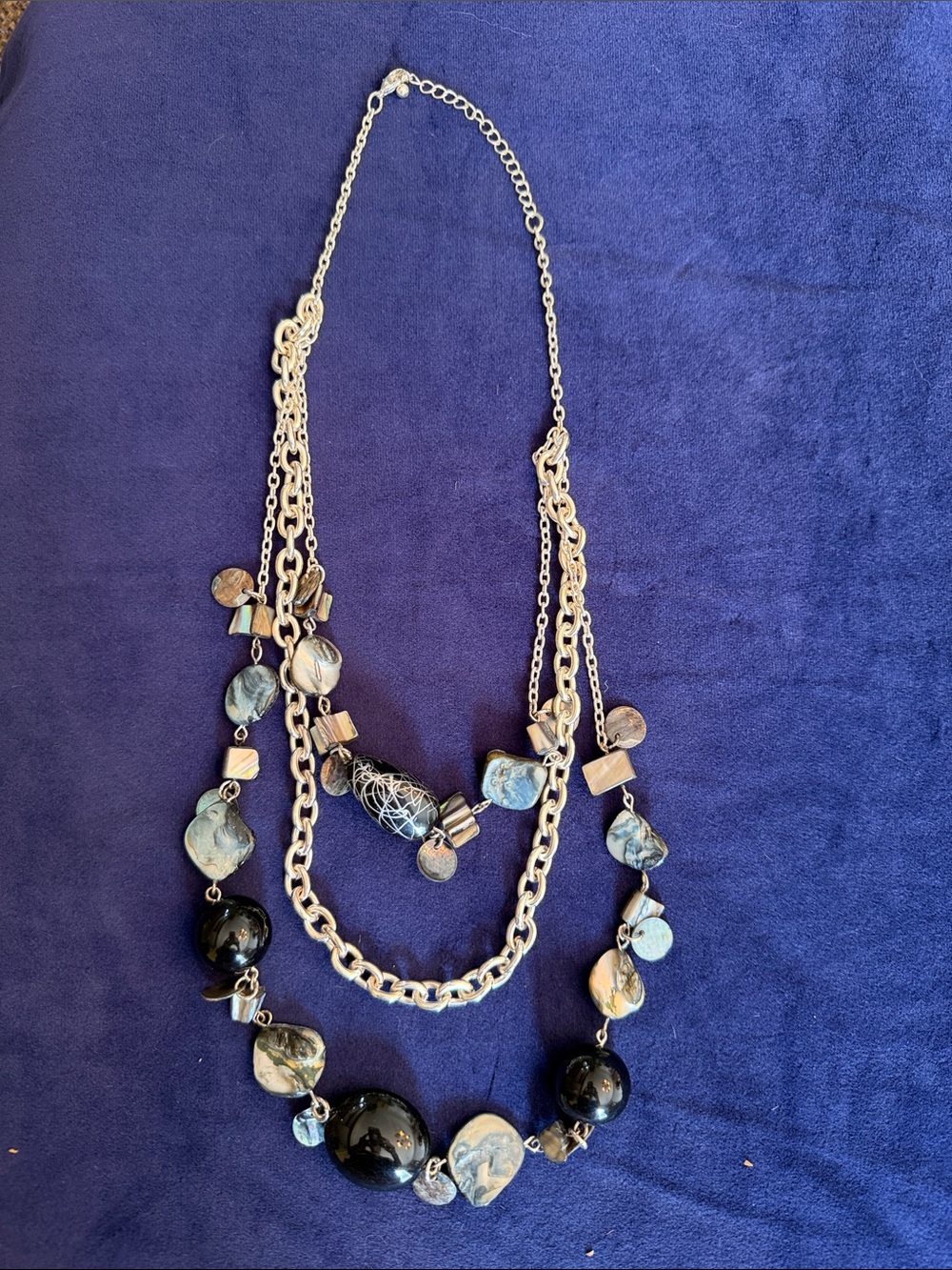 Silver-Tone Multi-Strand Blue Bead Statement Necklace